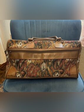 Vintage Givenchy Tapestry Leather Weekender Duffle Travel Bag